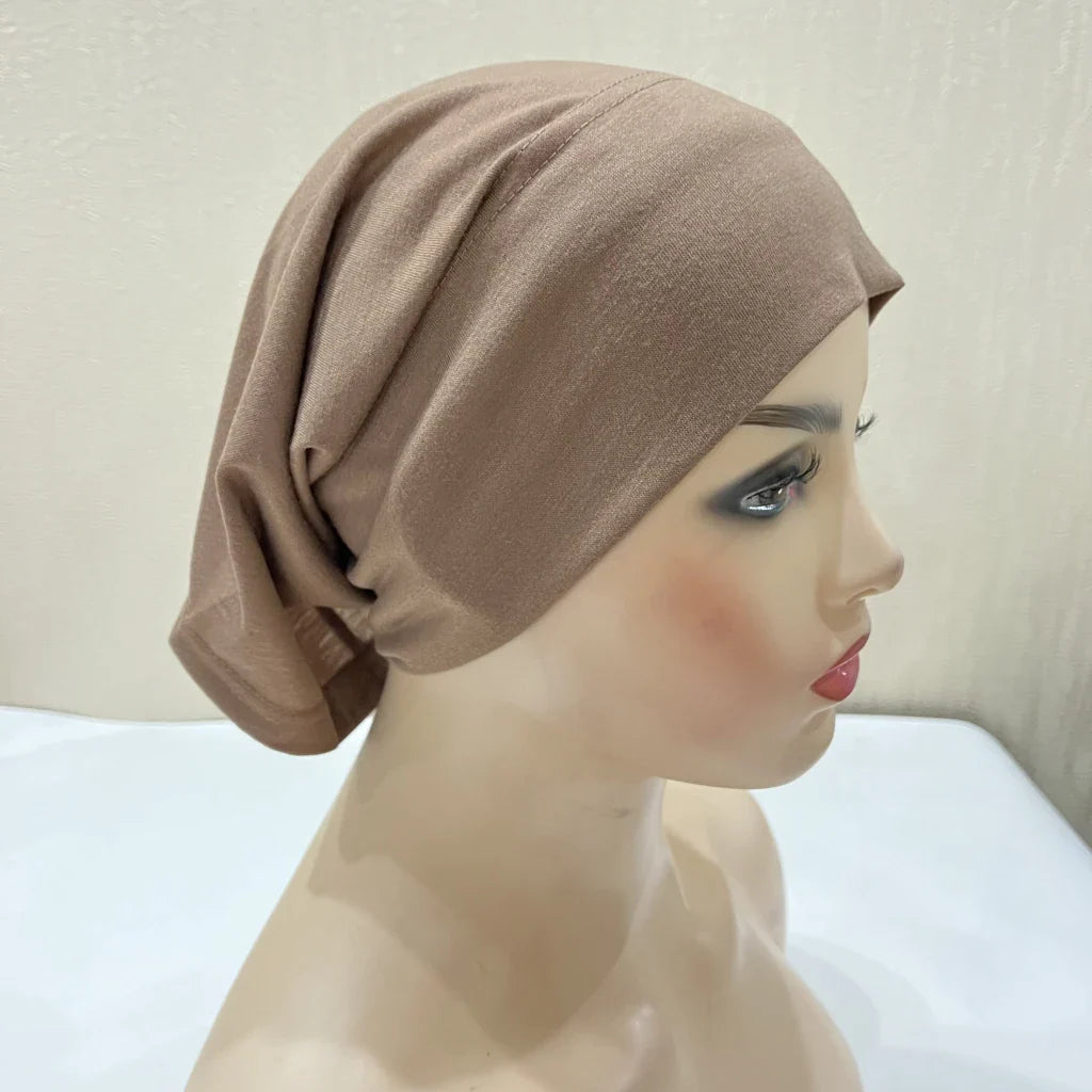 H065 plain tube hats Muslim Turban Pure Color Stretch Inner Hijabs For Caps Ready To Wear Women Head Scarf Under Hijab Bonnet