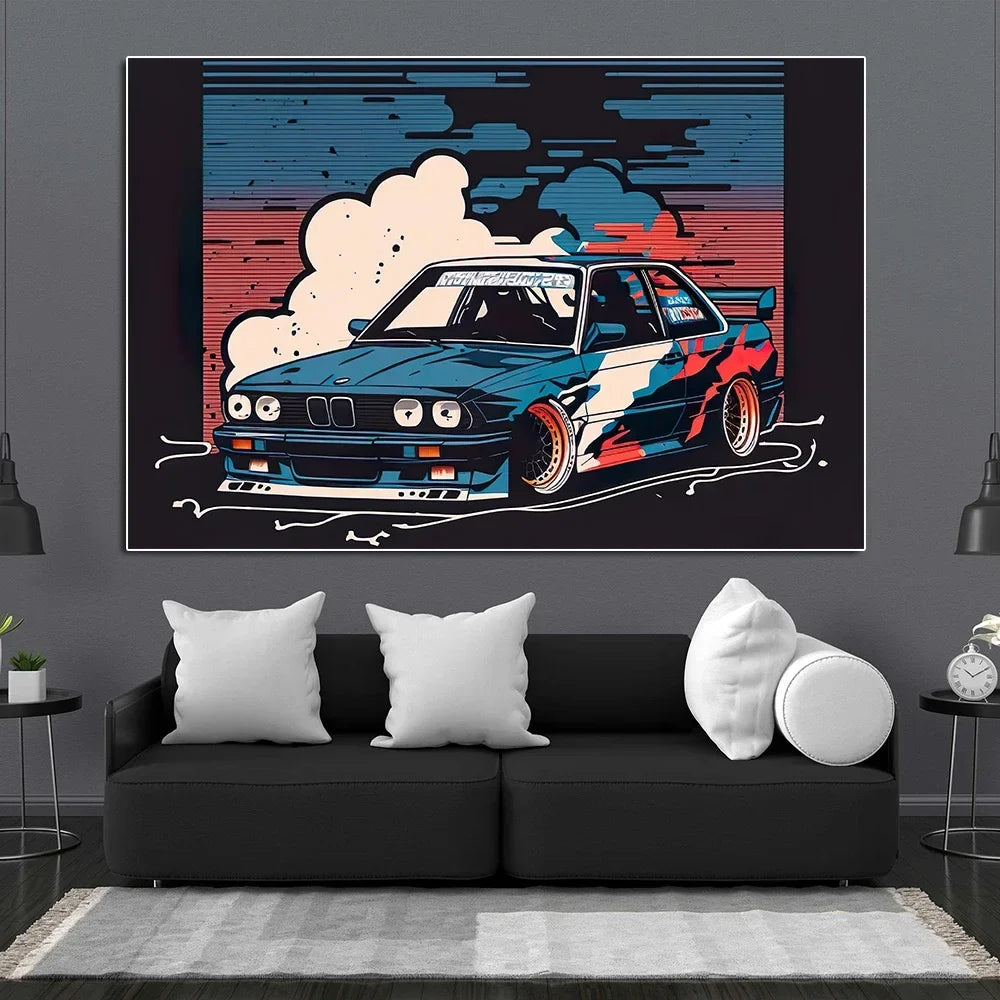 Luxury Racing Car Graffiti E30 Sports Car, Wall Art, HD Canvas Printing Poster, Home, Living Room, Room Decor Supplies