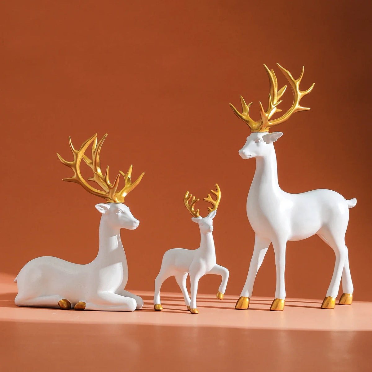 3 Pcs Large Figurines Christmas Decorations Pink Flocked Reindeer Statue Christmas Decor,White Elk Solid Synthetic Resin