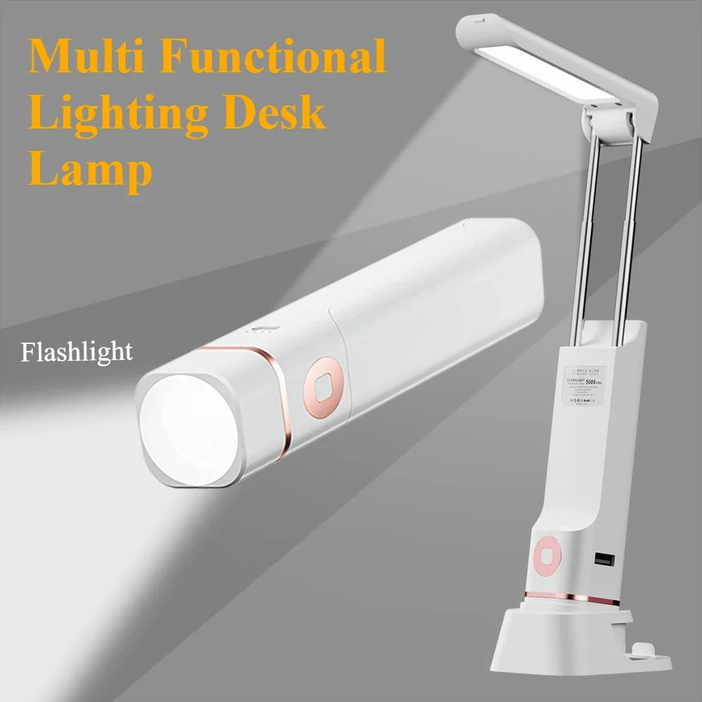 Folding LED Desk Lamp with 3 Speed Dimming Eye Protection USB Charging Book Light with Flashlight And Phone Holder Function