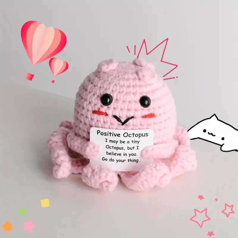 Mini Handmade Woolen Octopus Crochet Knitting, Positive Emotional Support Figure with Card, Creative Funny Decoration  Gift