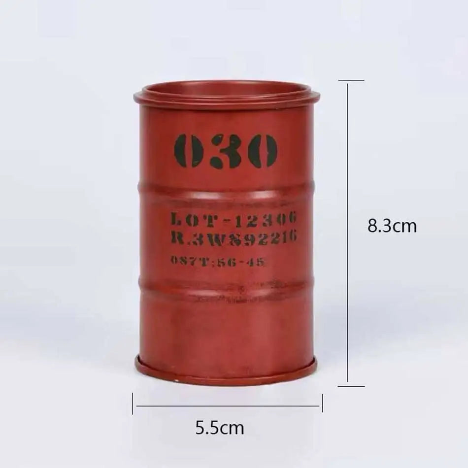 Iron Mini Oil Drum Model Chemistry Oil Drum Model Car Model Desktop Decoration Storage Box War Games Scene Model for Xmas Gifts