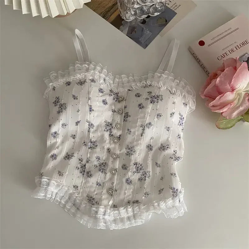 French lace sexy floral vest with a beautiful back wrapped around a solid-color casual halter sleeveless sweet vest underwear