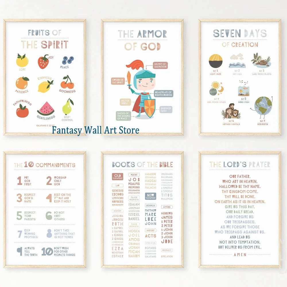 Books of The Bible 10 Ten Commandments Christian Education Canvas Kids Scripture Poster Christian Preschool Church Sunday Decor