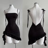 2025 Sexy Sleelveless Backless Mini Dress Women Summer Europe America Lace Up Bodycon Dresses High Street Party Club Black Dress