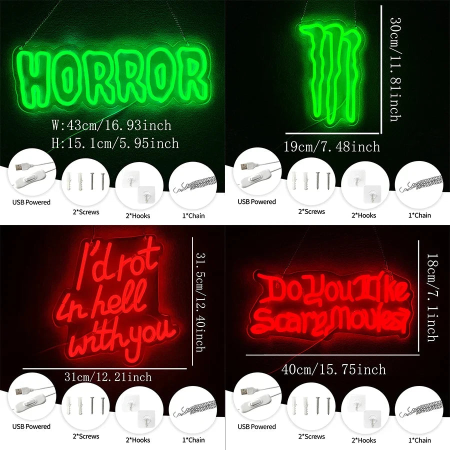 Halloween Theme Neon Signs, Led Letter Icons, Used For Room, Horror Cinema, Haunted House Adventure, Bar, Club Wall Decor.