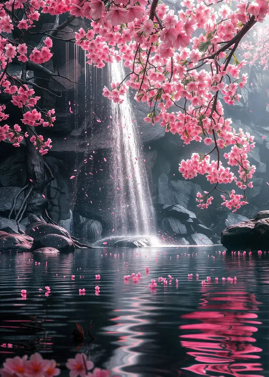 Pink City Asian Travel Japanese Cherry Blossoms At Mount Fuji Poster Light Prints Canvas Painting Wall Pictures Home Room Dec