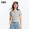 Semir Short Sleeve T-Shirt Women Cropped Petite-Friendly Elegant 2025 New Summer Embroidered Slim Fit Cardigan Versatile