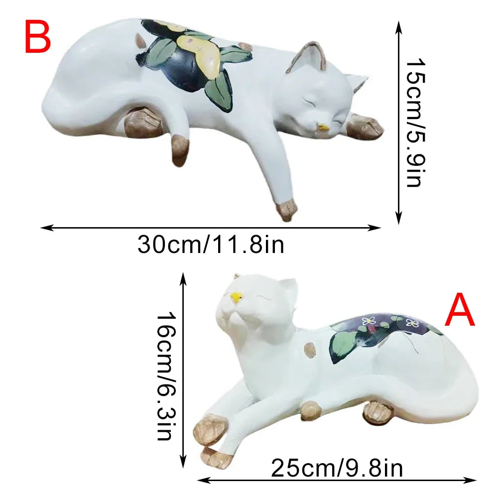 Sleeping Cat Garden Statues Outdoor,Cat Figurine Memorial Statue Makers Garden Resin Sleeping Cat Statues for Garden Decor Cat