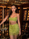 Sexy Tassel Chains Women's Set Elegant Solid Sequins Hip Package Female Party Mini Skirts Summer Holiday Lady Outfit Beachwear