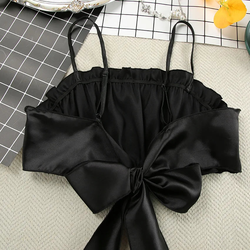 Silky Elegant Women 2 Piece Set Casual Sleeveless Ruffles Camisole+Shorts Matching Streetwear Casual Outfits