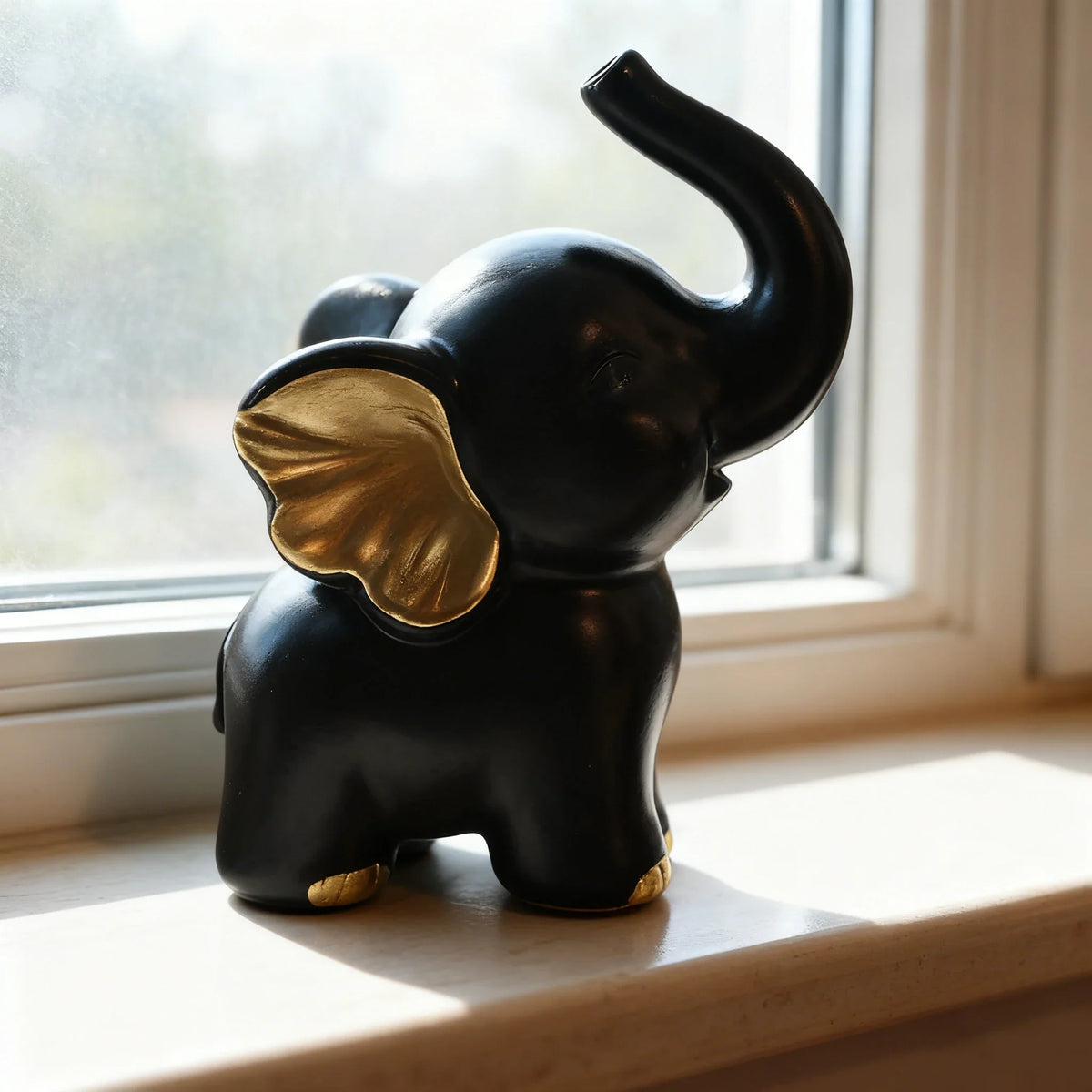 1pc Collectible figurine  , Simple modern black and gold elephant ornament home decor small sculpture.