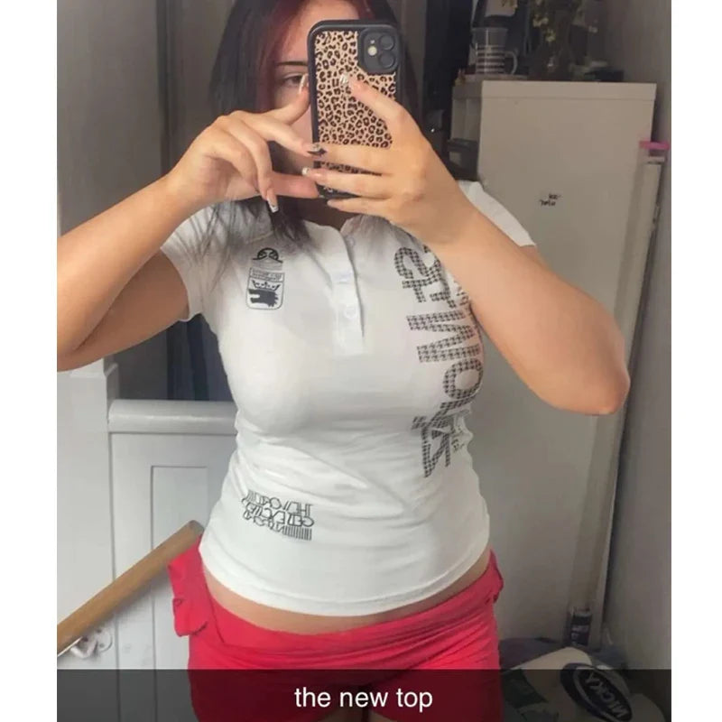 Y2k Crop Top Punk Graphic T-shirts Street Hot Girl 2000s Clothes Sweet Slim Tees Harajuku Summer Women's Top Gothic Shirt emo