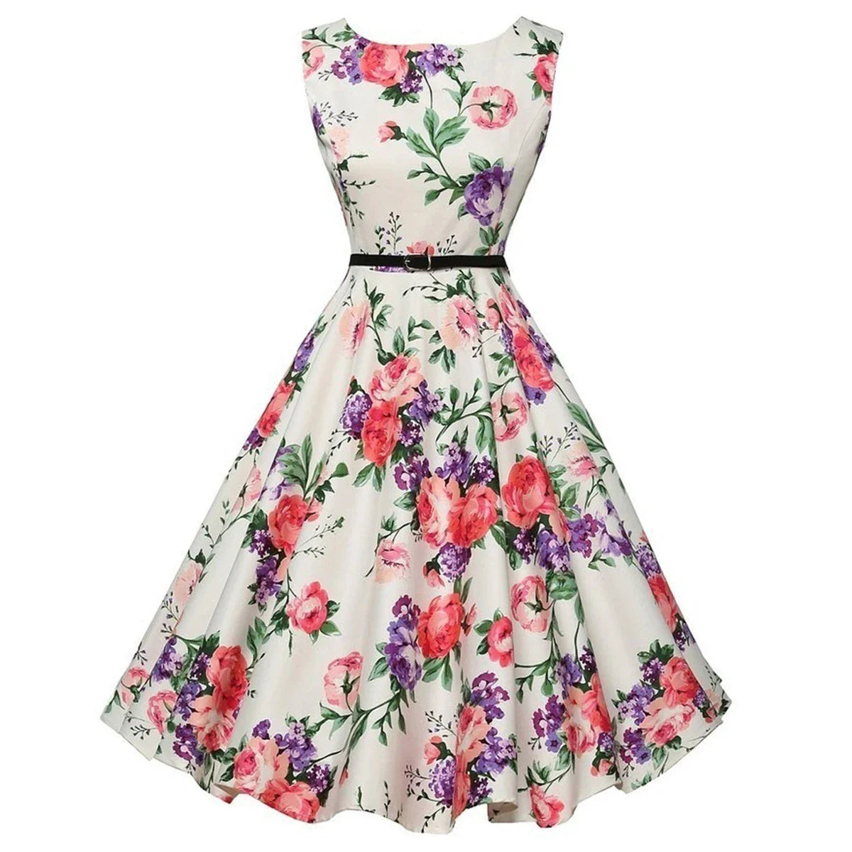 Summer Vestidos Dress Clothing Floral Robe Retro Swing Casual Vintage Rockabilly Dresses