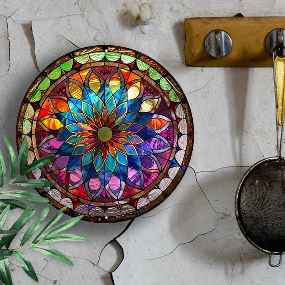 8" Round Mandala Aluminum Art Sign - UV-Resistant Waterproof Wall Decor, Art Nouveau Living Room Patio Art