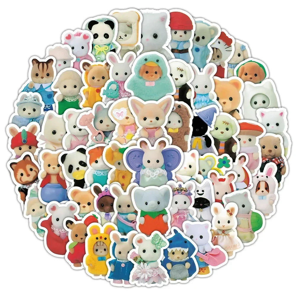 100/200pcs Kawaii Calico Critters Stickers Cute Laptop Scrapbook Graffiti Decals Skateboard Handheld  Aesthetic Sticker Toys