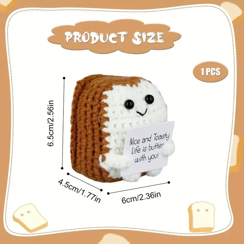 Cheerful Positive Toast Doll: 2.56" Knitted Crochet Toy with Encouragement Card - Perfect for Friends Gatherings New Year Decor