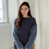 Pleione Faux Fur Sleeve Boat Neck Sweater in Slate Blue