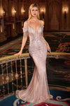 CLEARANCE - Ladivine SF209 Off The Shoulder Champagne/Gold Mermaid Gown (Size 8)