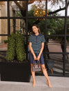 Striped Knit Top with Attached Skirt, Navy