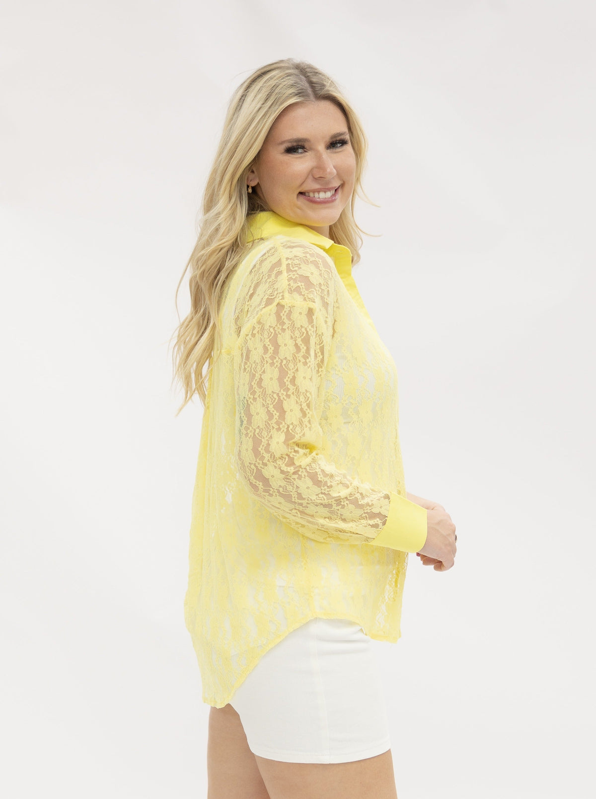 Kathryn Classic Button-Up, Yellow Lace