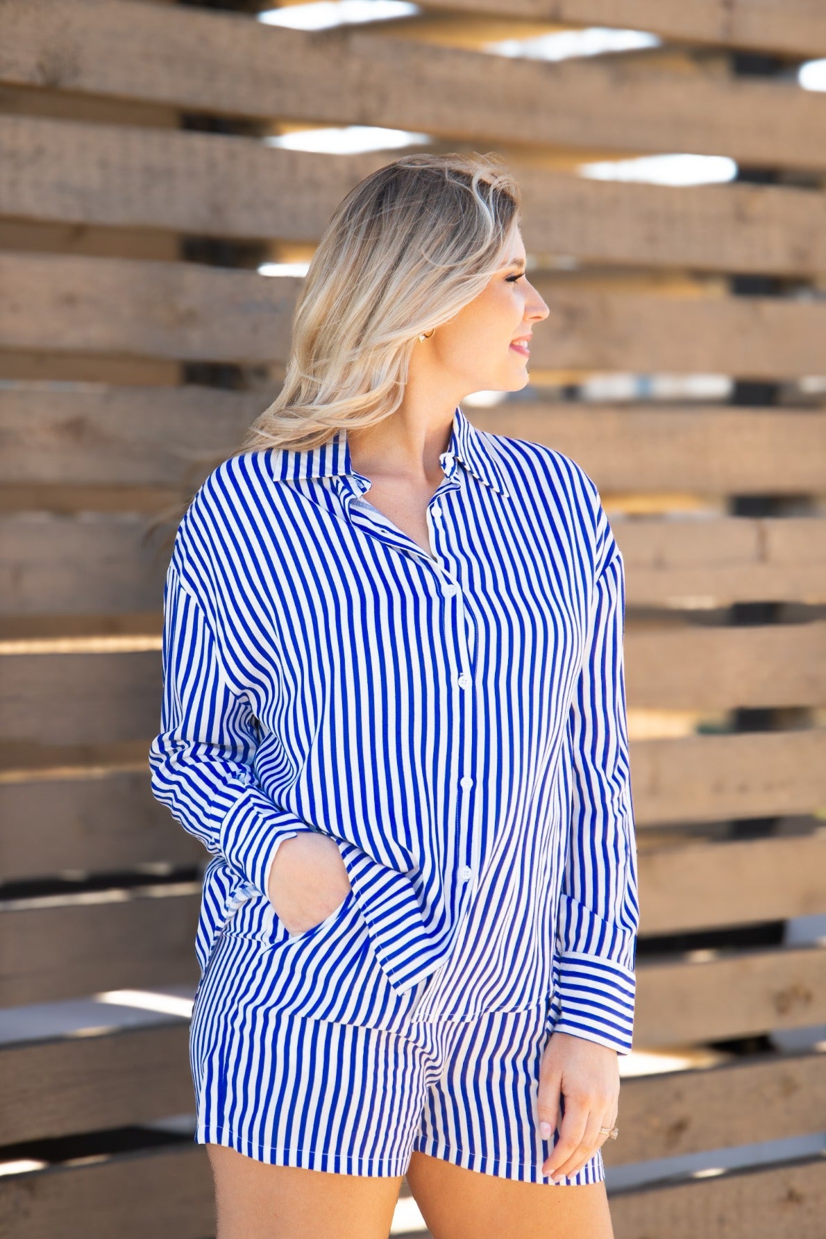 Trouser Shorts, Blue Stripes