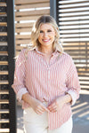 Kathryn Classic Button-Up, Red Stripes