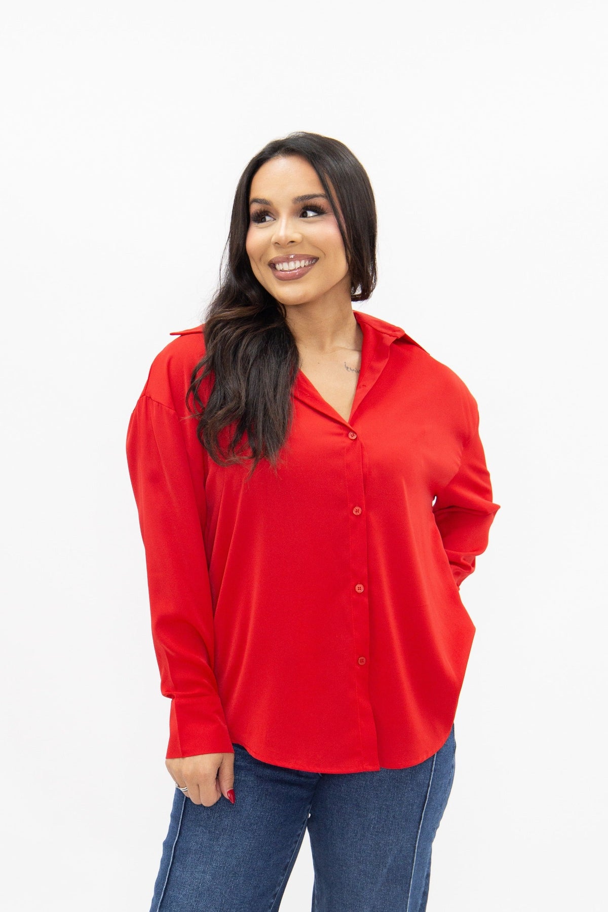 Kathryn Classic Button-Up, Dark Red