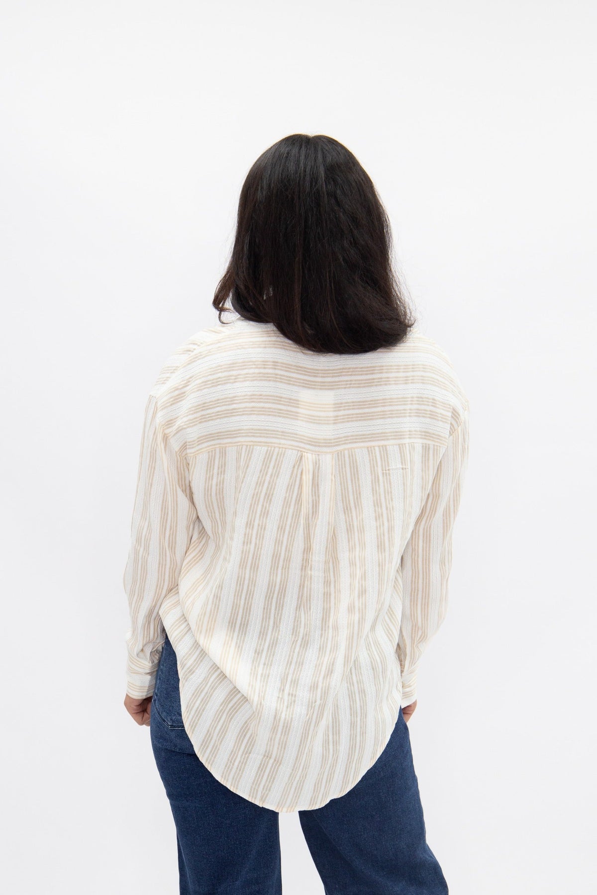 Kathryn Button-Up, Beige Stripes