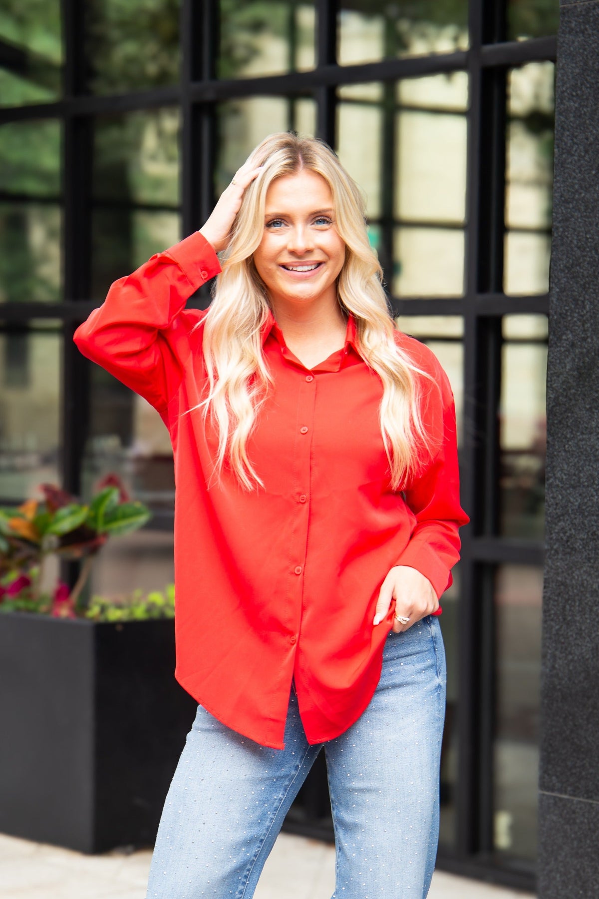 Kathryn Classic Button-Up, Dark Red