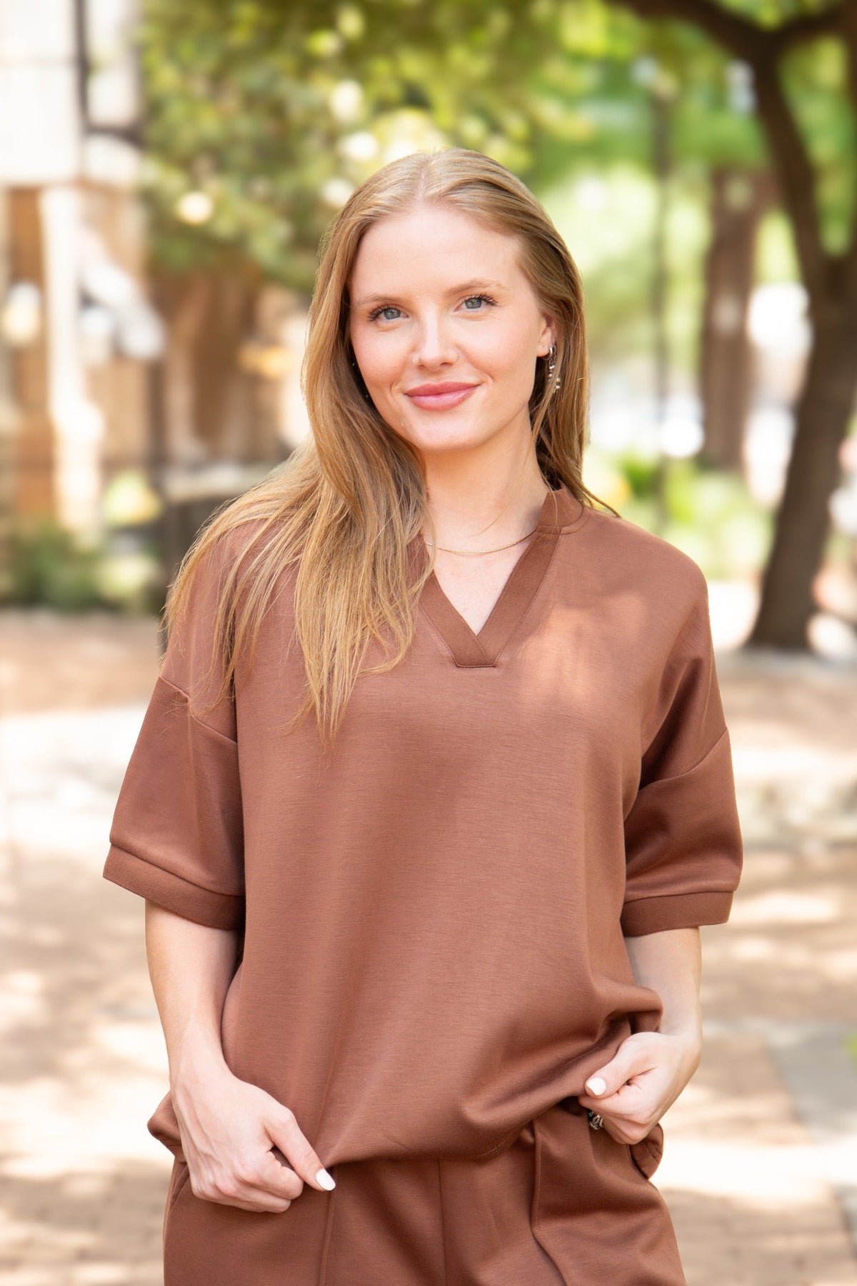 Butter Soft V-Neck Top, Brown