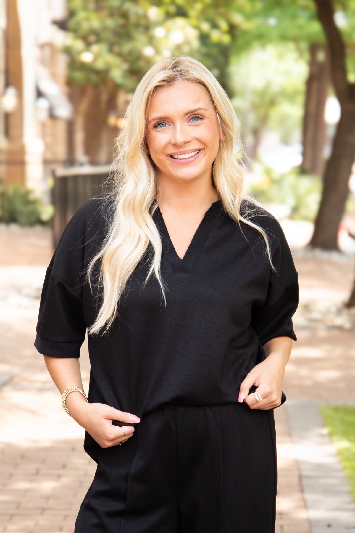 Butter Soft V-Neck Top, Black