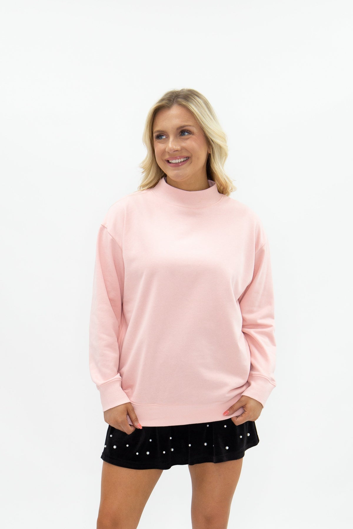 Mock Neck Sweatshirt, Light Pink
