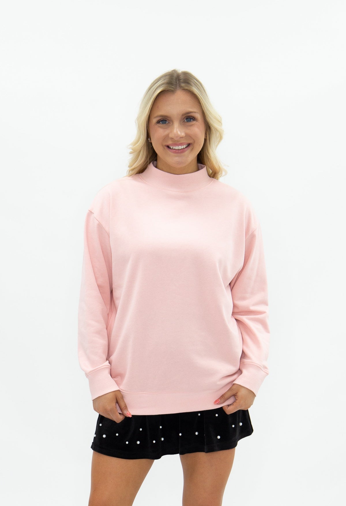 Mock Neck Sweatshirt, Light Pink