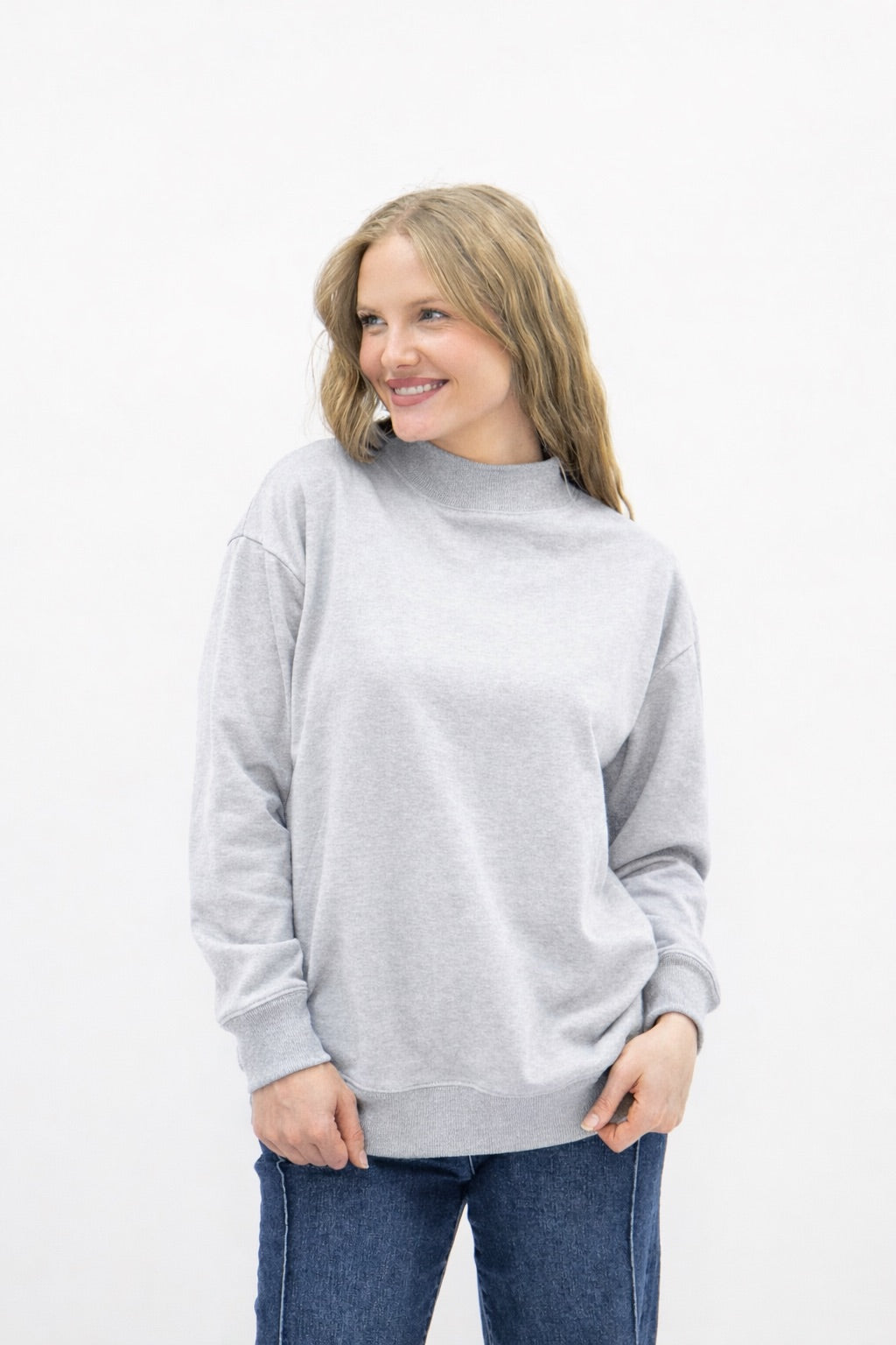 Mock Neck Sweatshirt, Grey