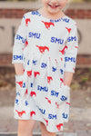 SMU White Mustang 3/4 Sleeve Pocket Twirl Dress