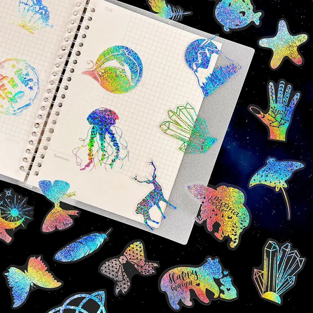 100pcs Cute Cartoon Anime Laser Holographic Stickers Aesthetic Butterfly Decal Scrapbook Laptop Phone Car Funny Sticker for Girl