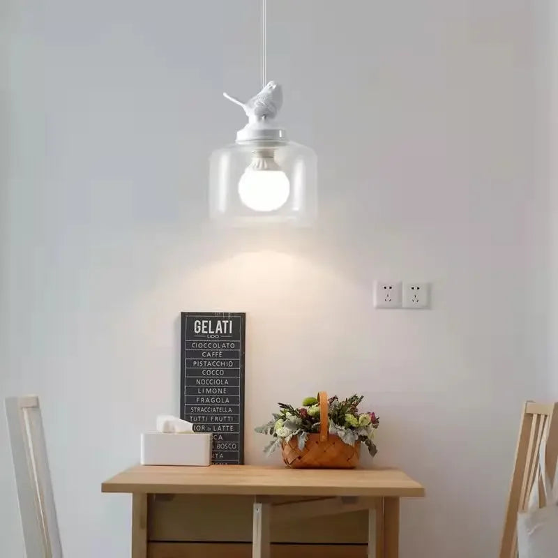 Birds Glass Pendant Lights For Dining Room Kitchen Bedroom Homestay Suspension Hanging Lamp E27 LED Christmas Gift Drop Shipping