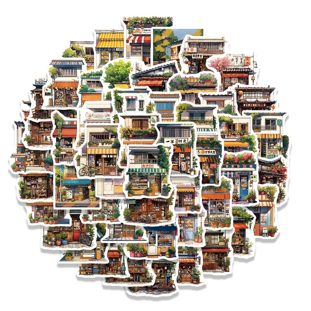 10/30/55pcs Japan Style Retro Beautiful Convenience Store Aesthetic Stickers Skateboard Laptop Suitcase Decoration Sticker Toys
