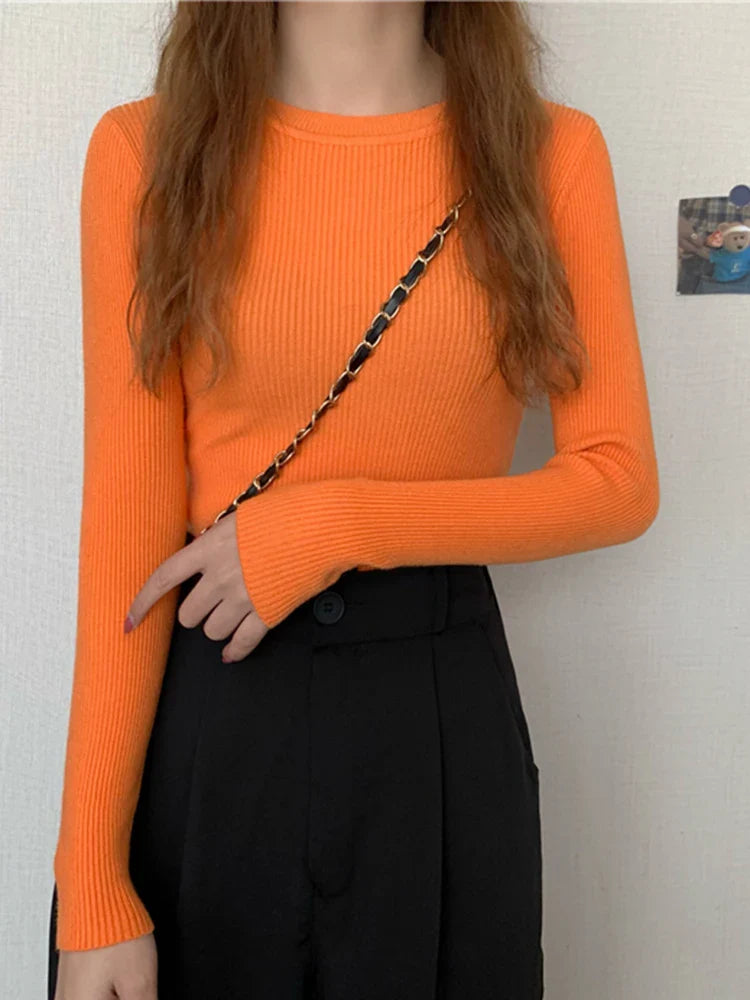 2026 New Women Sweater Autumn Winter Long Sleeve Pullover Basic Top Fashion O-neck Elastic Female Winter Solid Knitted Jumper