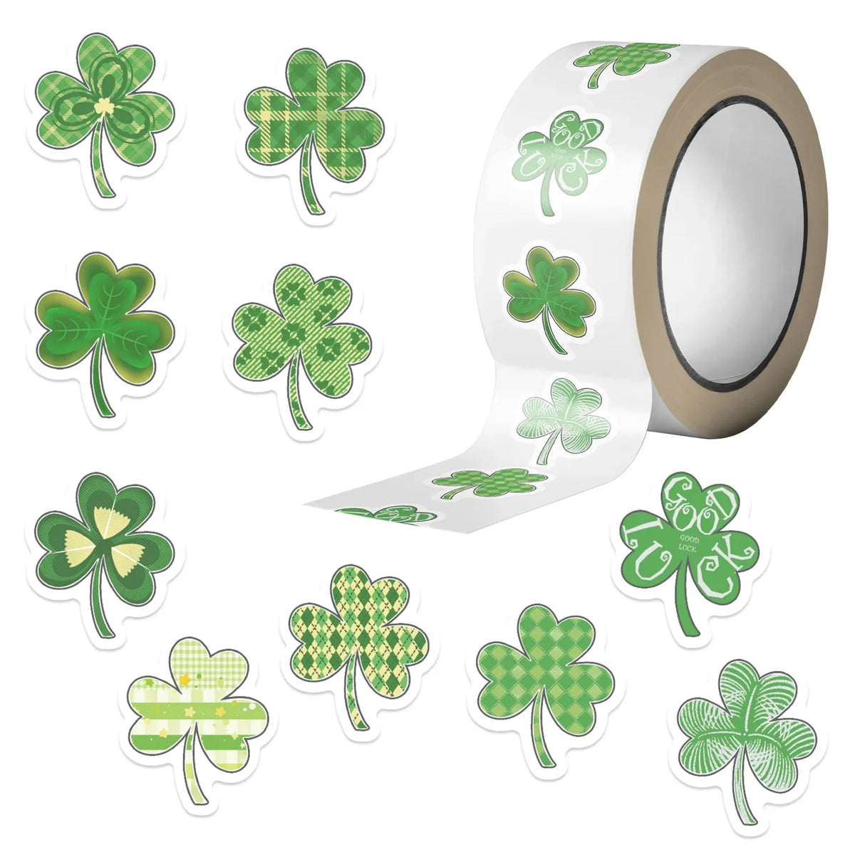 500PCS Green Roll Stickers Cartoon Clover Decorative Notebook Stationery Reward Waterproof Stickers