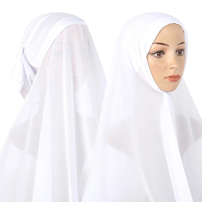 New Plain Instant Hijab Bubble Chiffon With Modal Tube Cap Set Muslim Woman Hijab Innerscarf Casual Long Scarf Islamic Turban