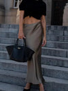 HH 2024 Y2K Casual Women Long Skirt Spring Elastic High Waisted A-Line Casual Female Satin Skirts High Street Lady Skirts