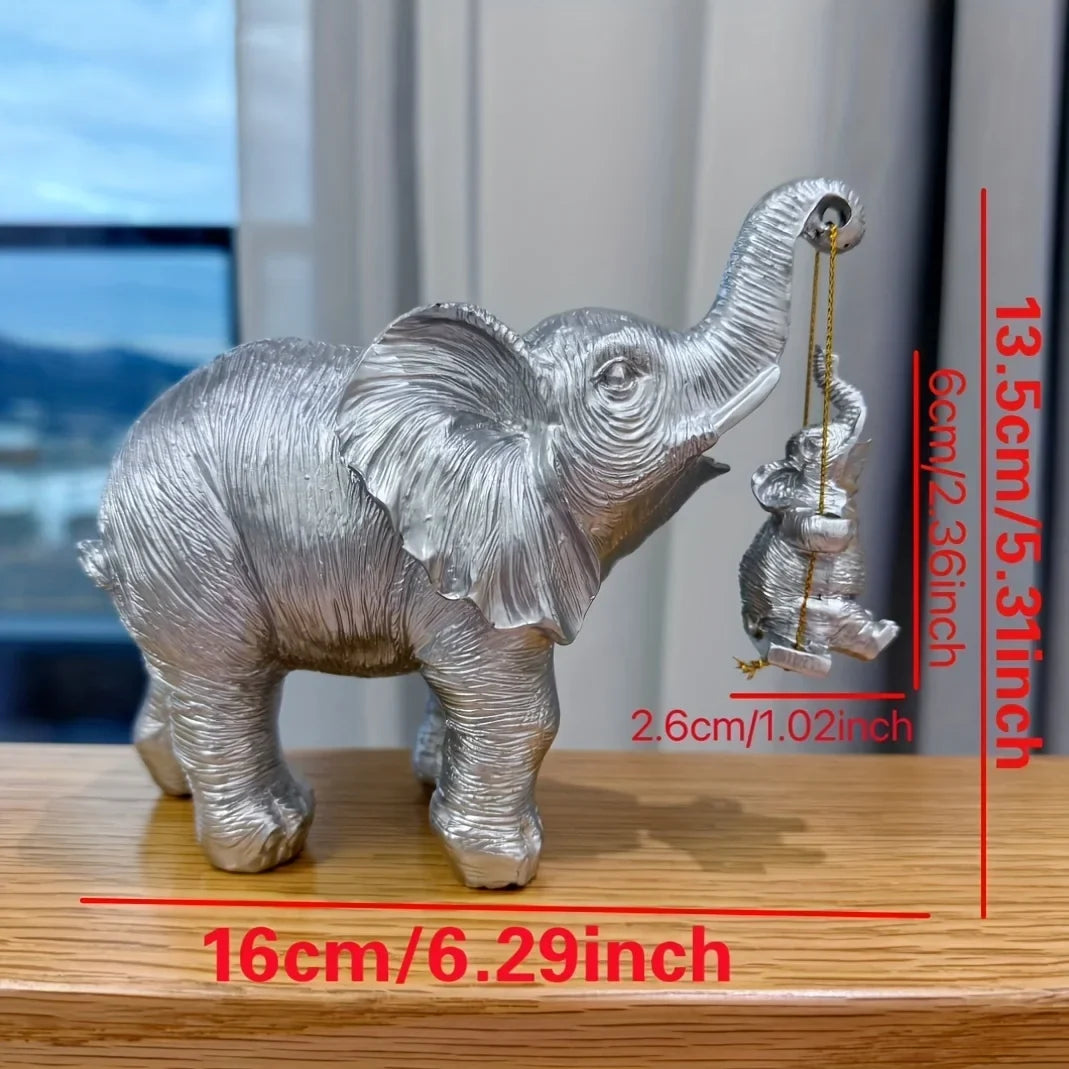 1 Piece of Gold and Silver Mother and Child Elephant Statue Ornament, Mother Holding Baby Elephant in a Warm Pose, Living Room Tabletop, Home Decor Creative Display Item