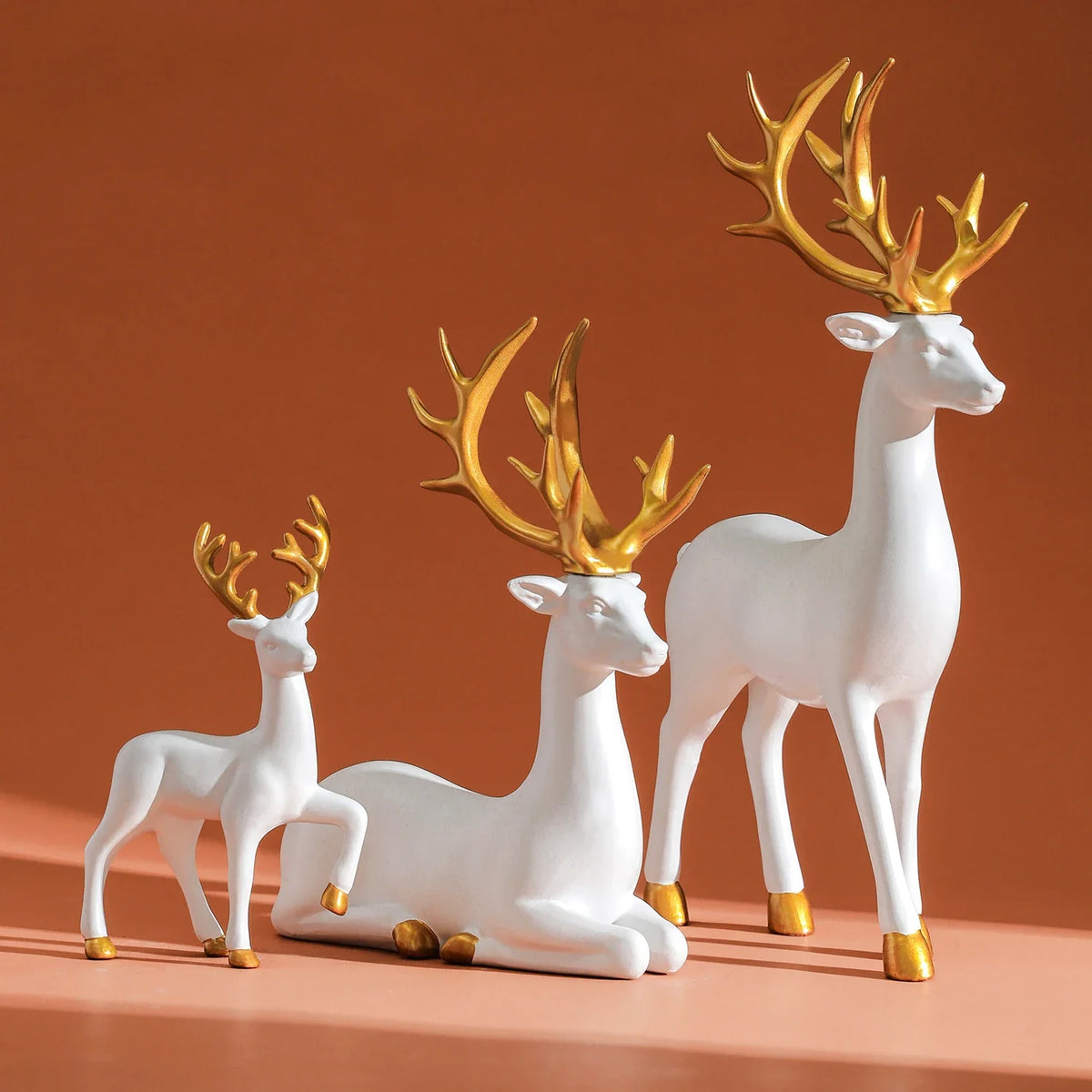 3 Pcs Large Figurines Christmas Decorations Pink Flocked Reindeer Statue Christmas Decor,White Elk Solid Synthetic Resin