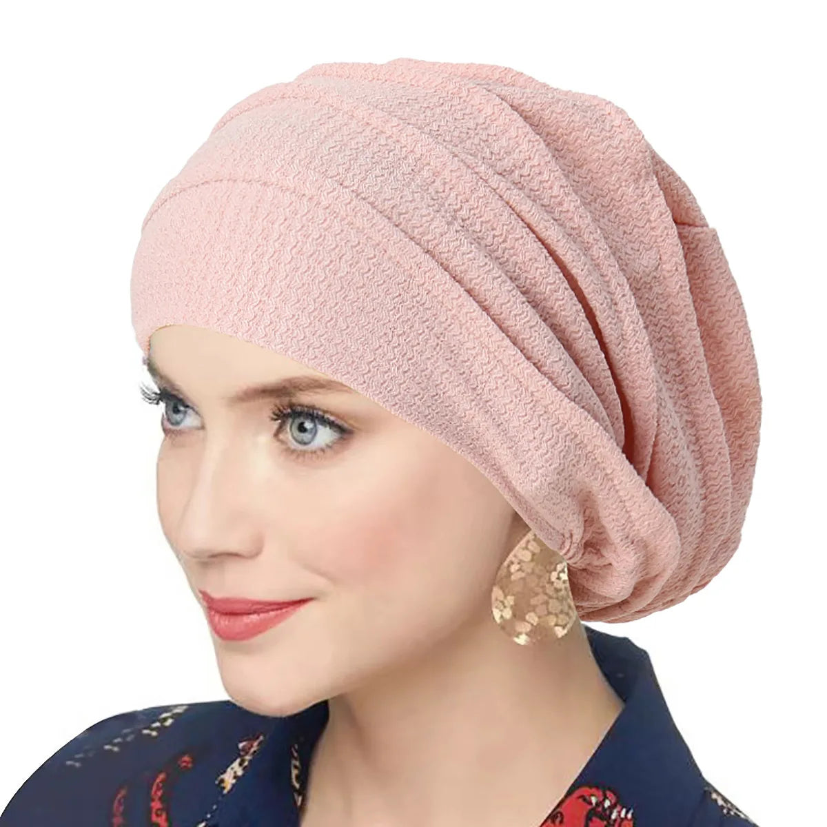 Trendy Crinkle Women's Solid Color Hijab Turban Soft Elastic Indian Bonnet Head Wrap Head Scarf Chemotherapy Cap