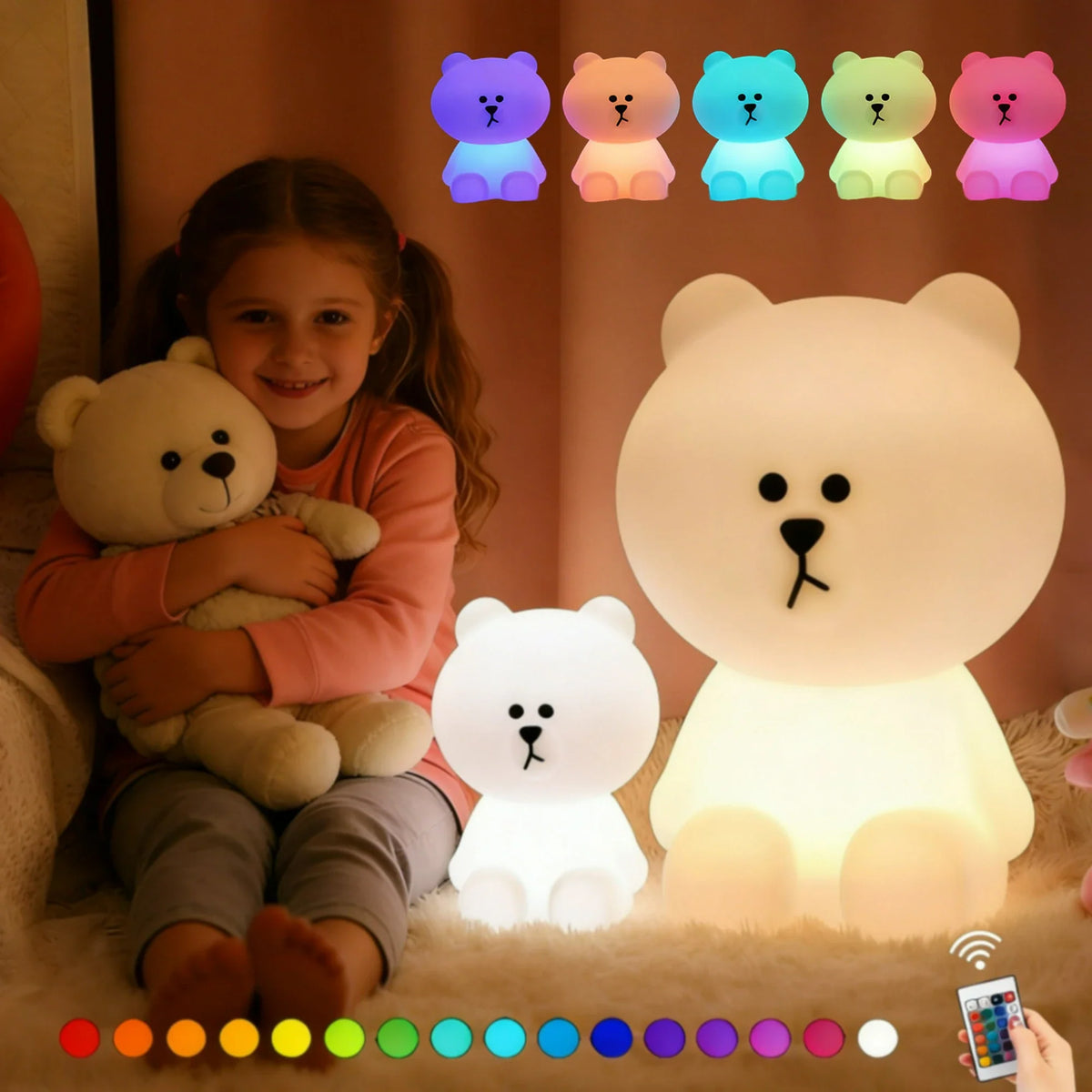 LED Cute Bear Mood Light Night Lamp Children's Bedroom Bedside Lights LED Table Light Living Room Floor Light Birthday Gift