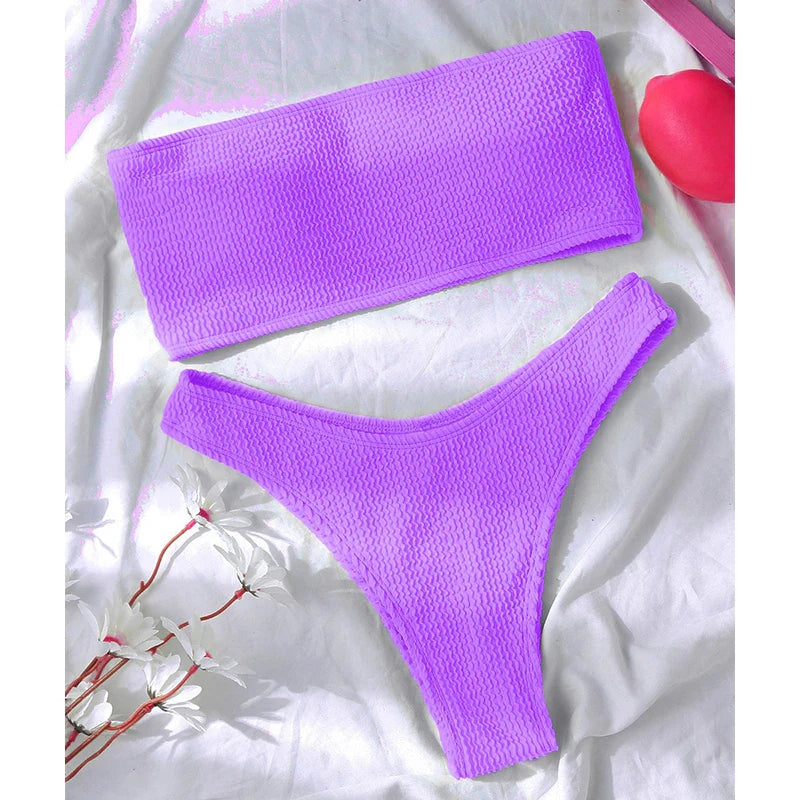 Fashion Bikini Textured Swimwear Women 2026 High Cut Swimsuit Women Bathing Suits Solid Brazilian Bikinis Set
