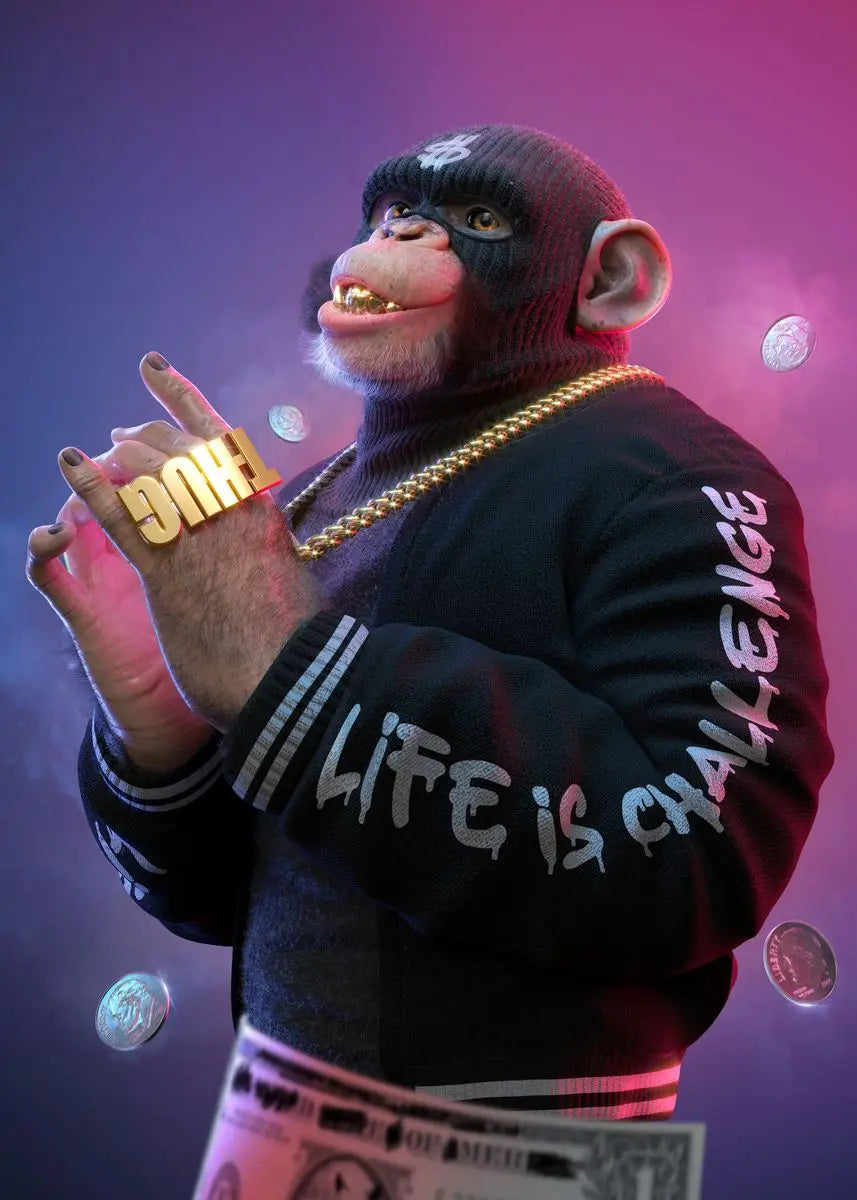 Three Swag Monkeys Canvas Art Posters and Prints Hip Hop Monkey Fashion Paintings on the Wall Art Animals Pictures Room Decor