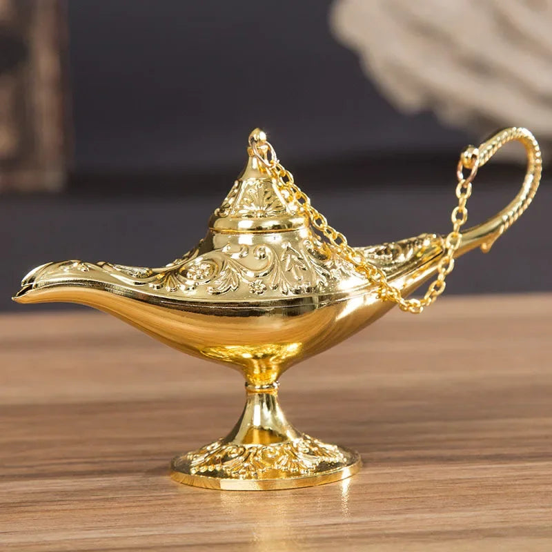 12cm(4.7")Classic Rare Hollow Legend Aladdin Magic Genie Lamps Incense Burners Retro Wishing Oil Lamp Home Decor Gift